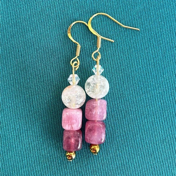 Handmade Jewelry - Handmade citrine + pink aventurine earrings ✨